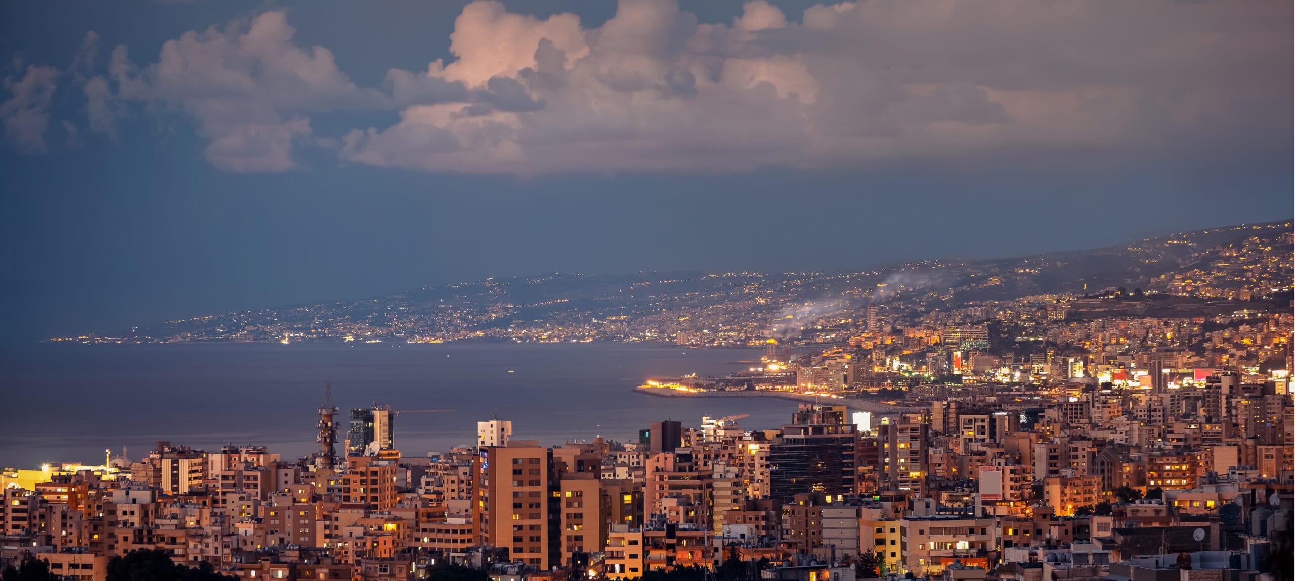 Evening city view of Beirut, Lebanon